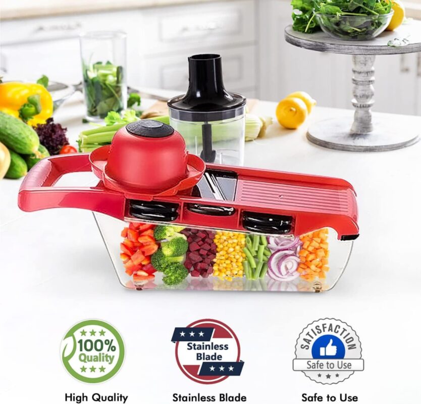 Red High-qualityThe mandolin slicer is made of ABS material, BPA free, keeping the original flavor of fruits and veg