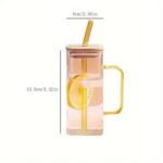 Creative Square Glass Mug 400ml – Modern Glass Cup with Straw & Wooden Lid - Image 7