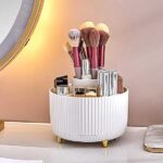 360° Rotating Makeup Brush Holder – Dust-Proof Cosmetic Organizer with Transparent Lid - Image 6