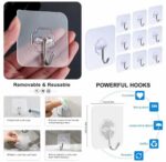 Pack of 10 Adhesive Single Hooks – Heavy Duty Transparent Wall Hooks for Home & Kitchen